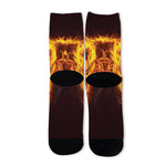 Three Flaming Skull Print Long Socks