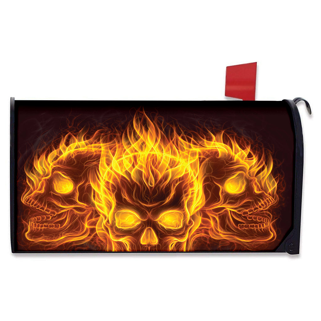 Three Flaming Skull Print Mailbox Cover