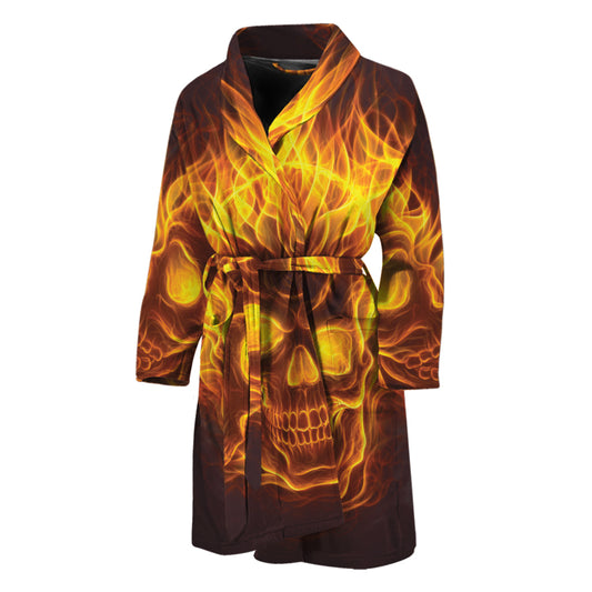 Three Flaming Skull Print Men's Bathrobe