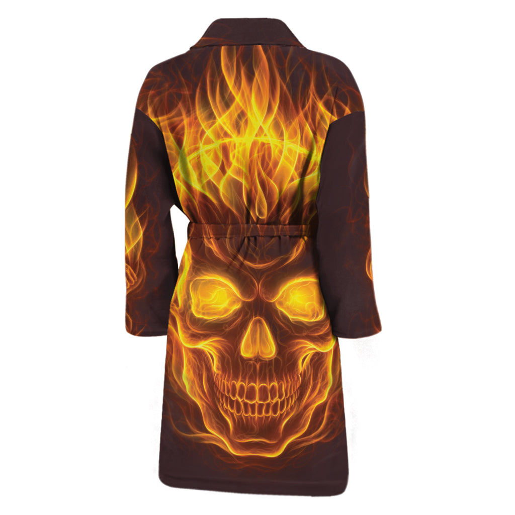 Three Flaming Skull Print Men's Bathrobe