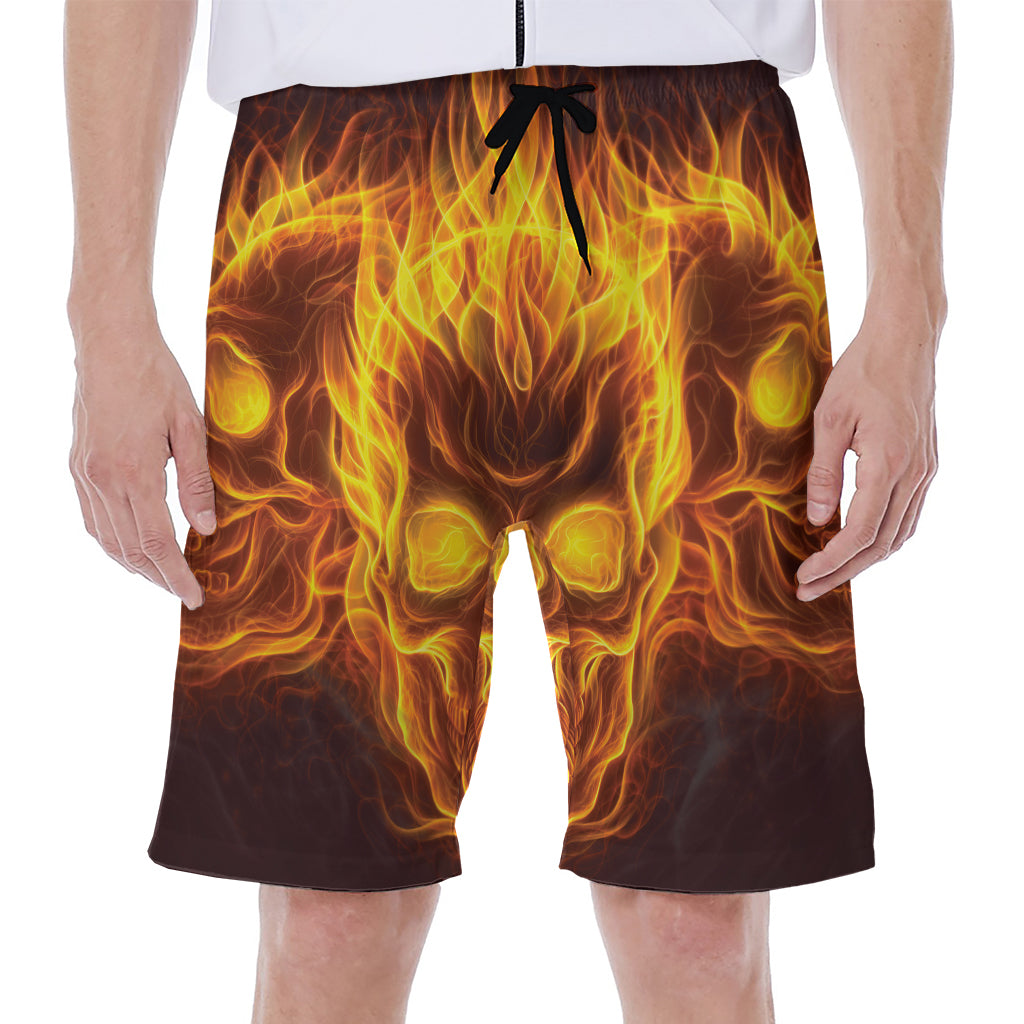 Three Flaming Skull Print Men's Beach Shorts