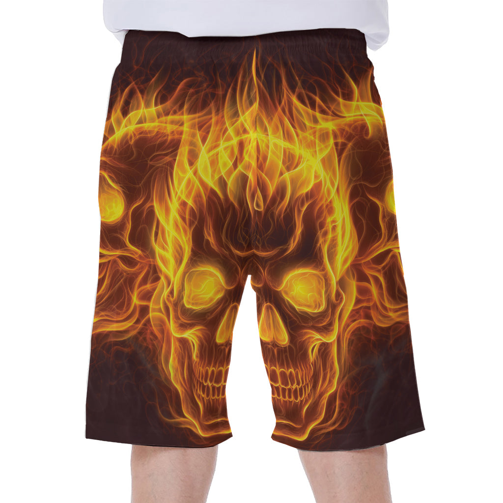 Three Flaming Skull Print Men's Beach Shorts