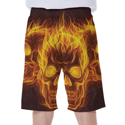 Three Flaming Skull Print Men's Beach Shorts
