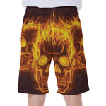 Three Flaming Skull Print Men's Beach Shorts