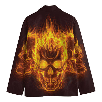Three Flaming Skull Print Men's Blazer
