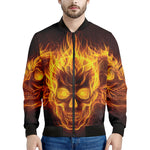 Three Flaming Skull Print Men's Bomber Jacket