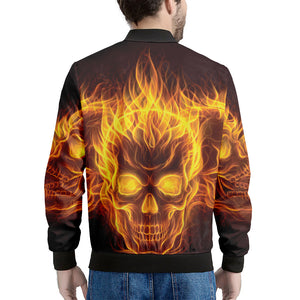 Three Flaming Skull Print Men's Bomber Jacket