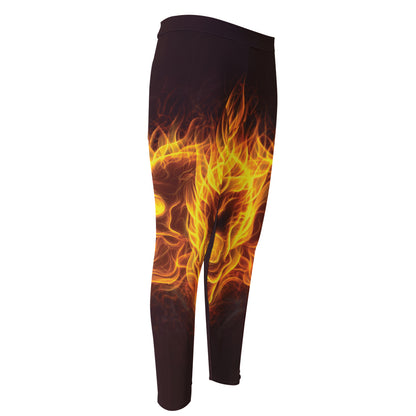 Three Flaming Skull Print Men's Compression Pants