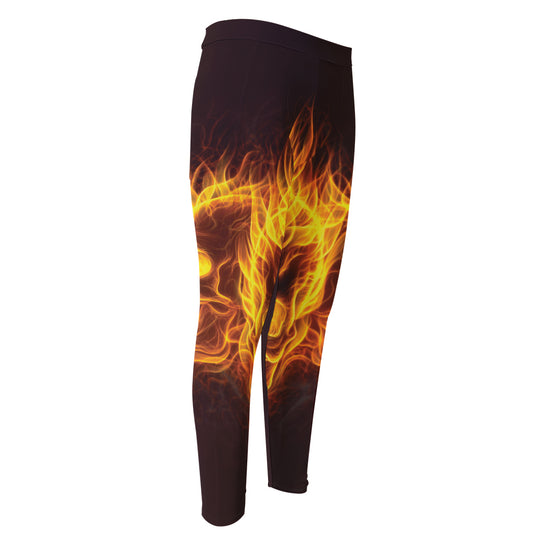 Three Flaming Skull Print Men's Compression Pants