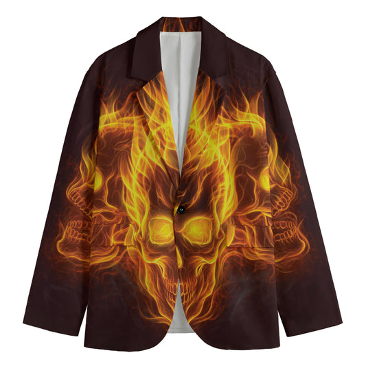 Three Flaming Skull Print Men's Cotton Blazer