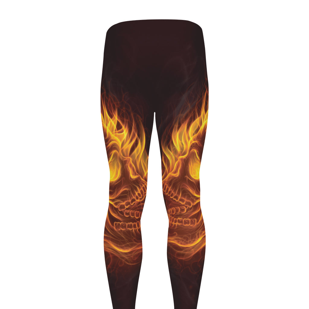Three Flaming Skull Print Men's leggings