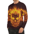 Three Flaming Skull Print Men's Long Sleeve Rash Guard