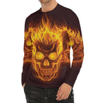 Three Flaming Skull Print Men's Long Sleeve Rash Guard