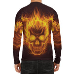 Three Flaming Skull Print Men's Long Sleeve Rash Guard