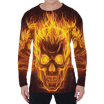 Three Flaming Skull Print Men's Long Sleeve T-Shirt