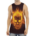 Three Flaming Skull Print Men's Muscle Tank Top
