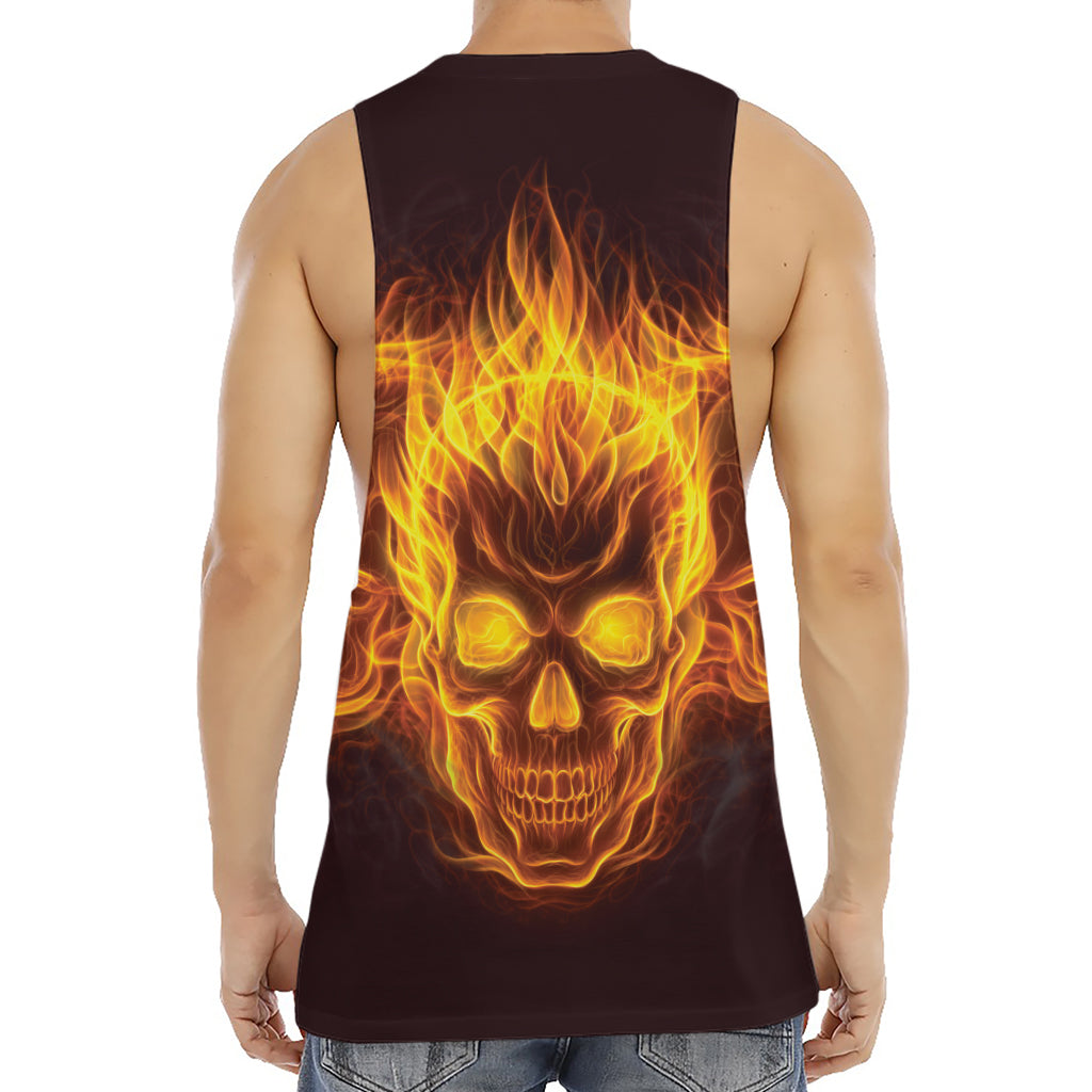 Three Flaming Skull Print Men's Muscle Tank Top