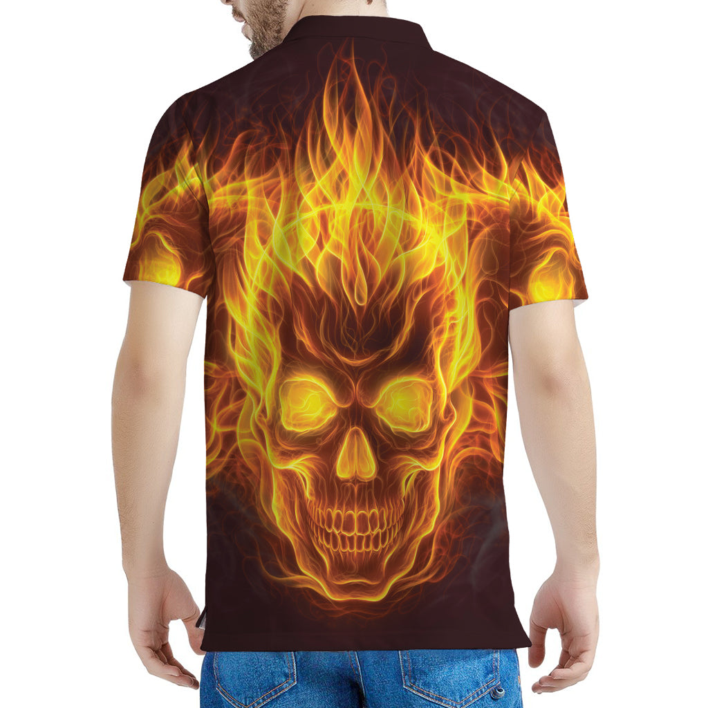 Three Flaming Skull Print Men's Polo Shirt