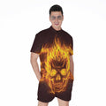 Three Flaming Skull Print Men's Romper