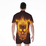 Three Flaming Skull Print Men's Rompers