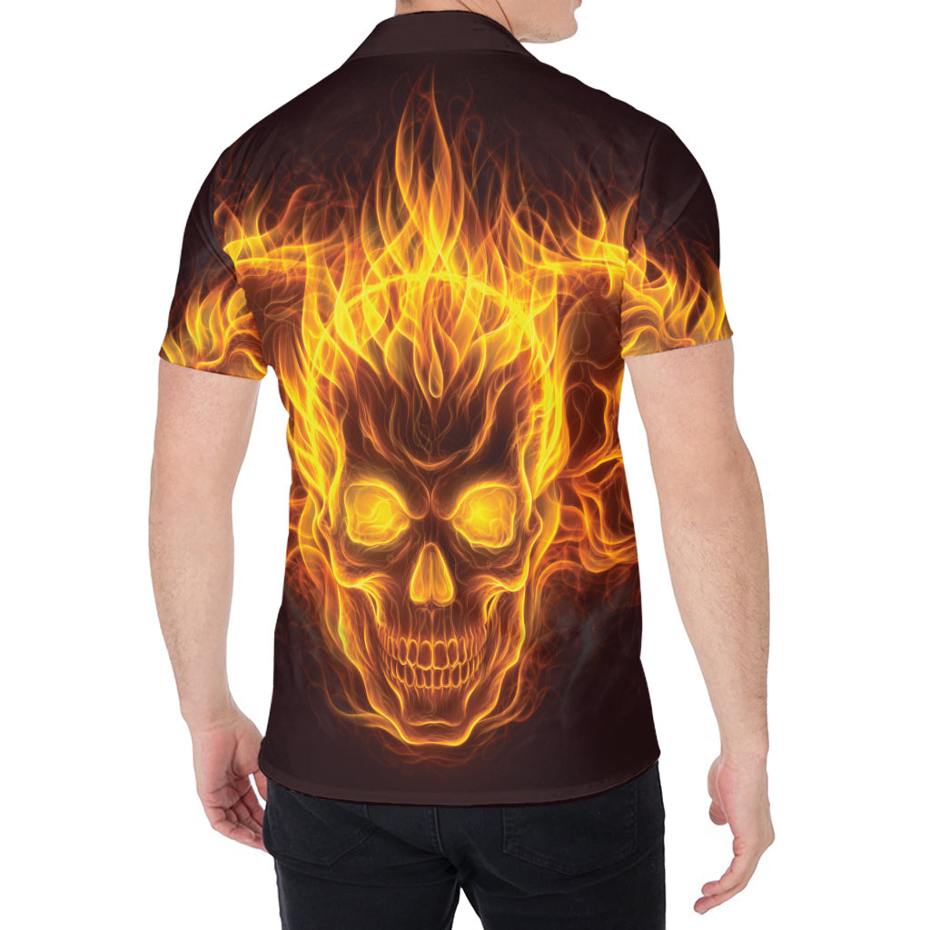 Three Flaming Skull Print Men's Shirt