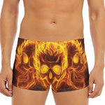 Three Flaming Skull Print Men's Short Boxer Briefs