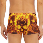 Three Flaming Skull Print Men's Short Boxer Briefs