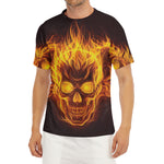 Three Flaming Skull Print Men's Short Sleeve Rash Guard