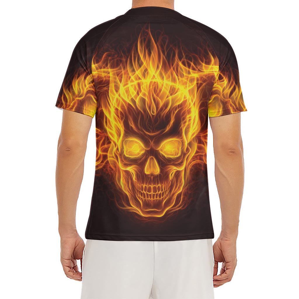 Three Flaming Skull Print Men's Short Sleeve Rash Guard