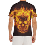 Three Flaming Skull Print Men's Short Sleeve Rash Guard