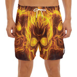 Three Flaming Skull Print Men's Split Running Shorts