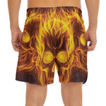 Three Flaming Skull Print Men's Split Running Shorts