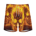 Three Flaming Skull Print Men's Athletic Shorts