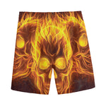 Three Flaming Skull Print Men's Sports Shorts