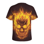 Three Flaming Skull Print Men's Sports T-Shirt