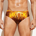 Three Flaming Skull Print Men's Swim Briefs
