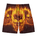 Three Flaming Skull Print Men's Swim Trunks
