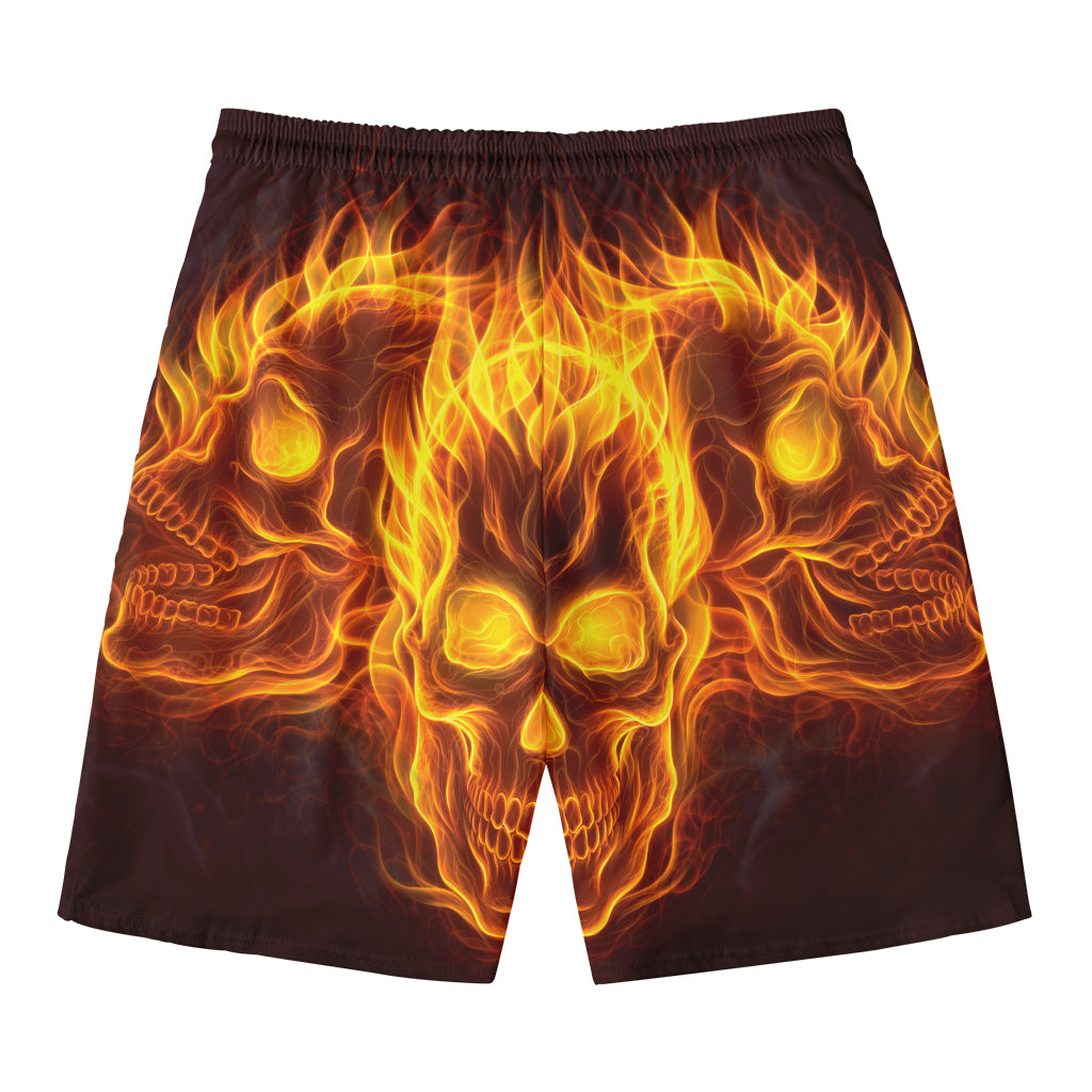 Three Flaming Skull Print Men's Swim Trunks