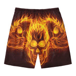 Three Flaming Skull Print Men's Swim Trunks