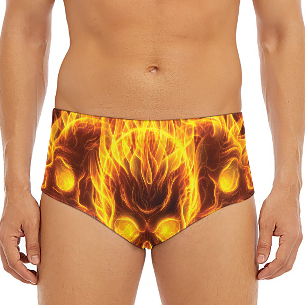 Three Flaming Skull Print Men's Triangle Swim Briefs