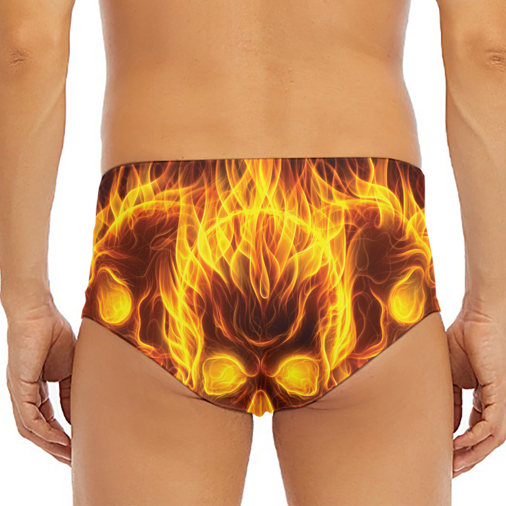 Three Flaming Skull Print Men's Triangle Swim Briefs