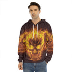 Three Flaming Skull Print Men's Velvet Pullover Hoodie