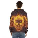 Three Flaming Skull Print Men's Velvet Pullover Hoodie