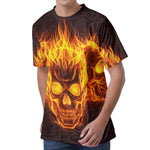 Three Flaming Skull Print Men's Velvet T-Shirt