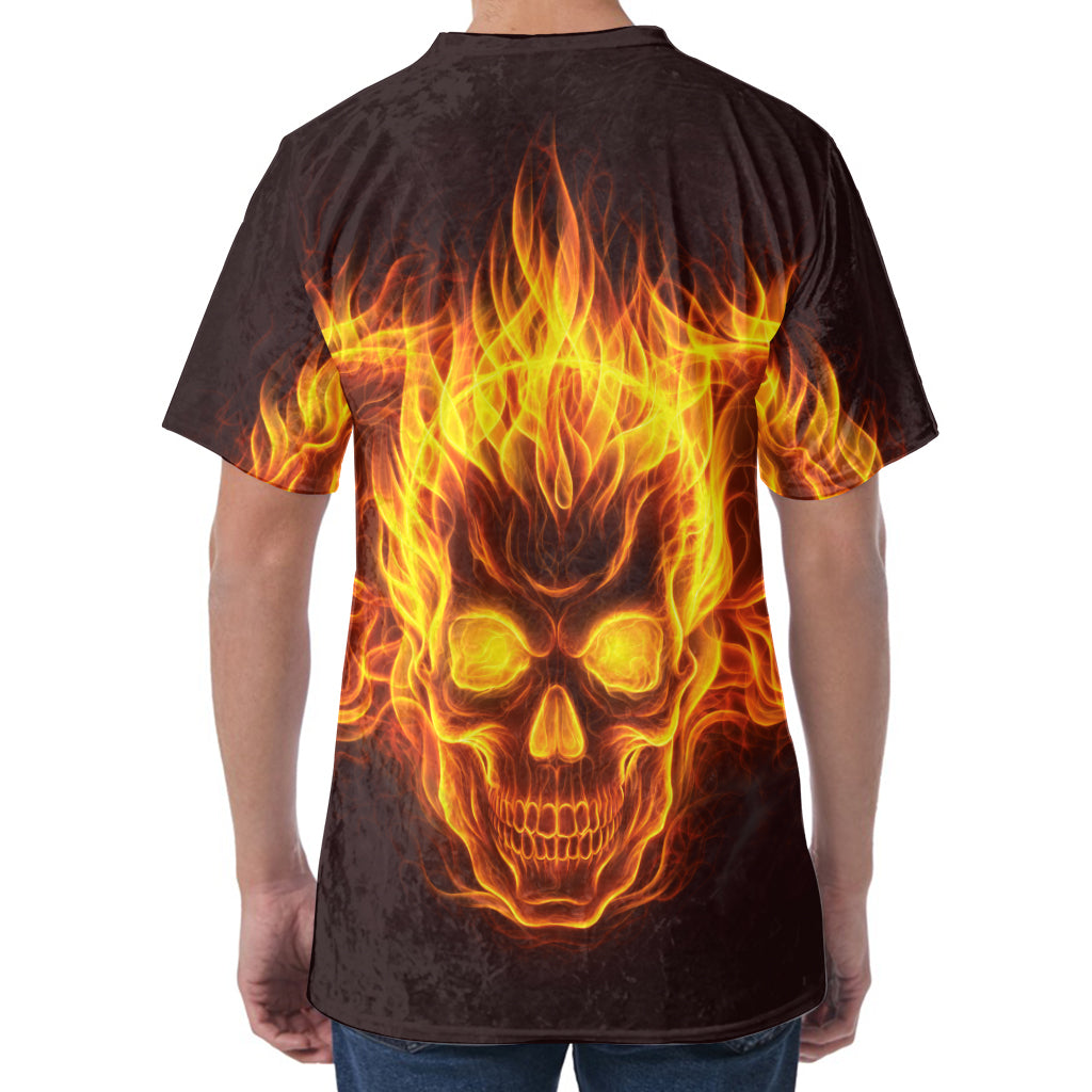 Three Flaming Skull Print Men's Velvet T-Shirt