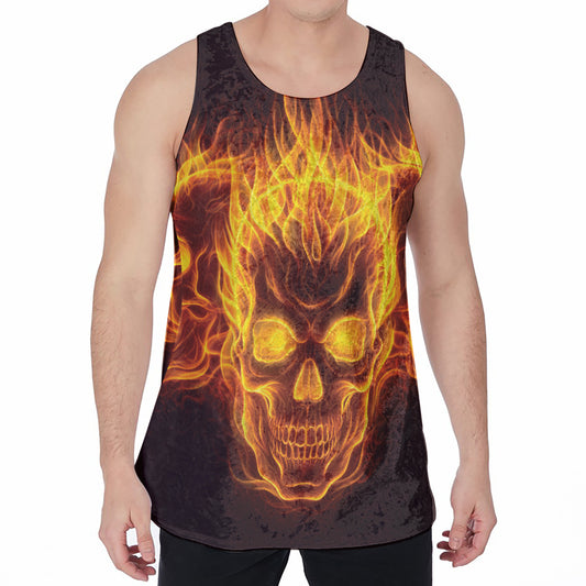 Three Flaming Skull Print Men's Velvet Tank Top