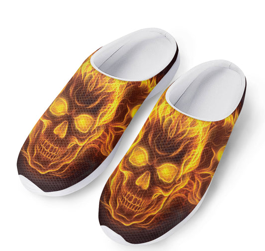 Three Flaming Skull Print Mesh Casual Shoes