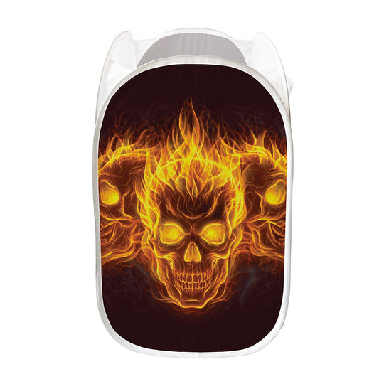 Three Flaming Skull Print Mesh Laundry Hamper