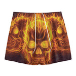 Three Flaming Skull Print Mesh Shorts
