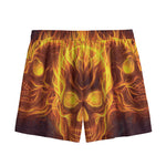 Three Flaming Skull Print Mesh Shorts